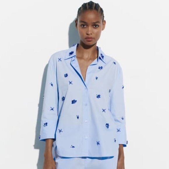 ZARA JEWEL POPLIN SHIRT AND PANTS BLUE SIZE M - Picture 3 of 7